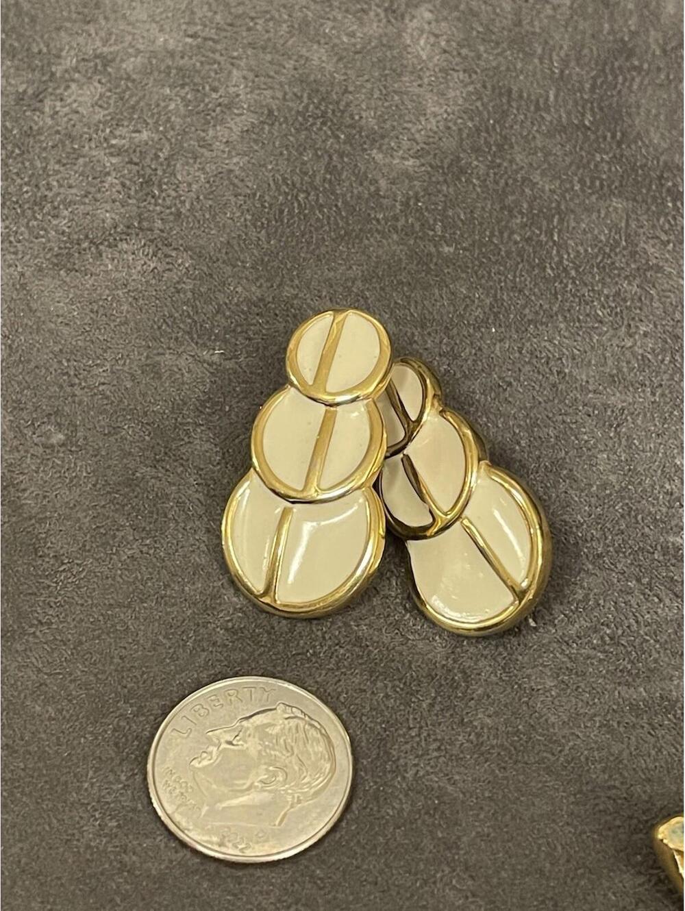 VTG MONET CREAM ENAMEL GOLD DROP ABSTRACT MOD EARRINGS POST SIGNED